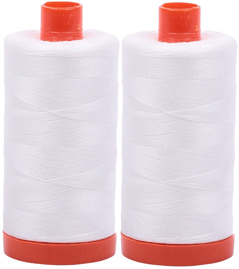أوريفيل Aurifil Mako 50wt Thread 2 بكرات كبيرة: أبيض طبيعي (2021x2) - Image 1